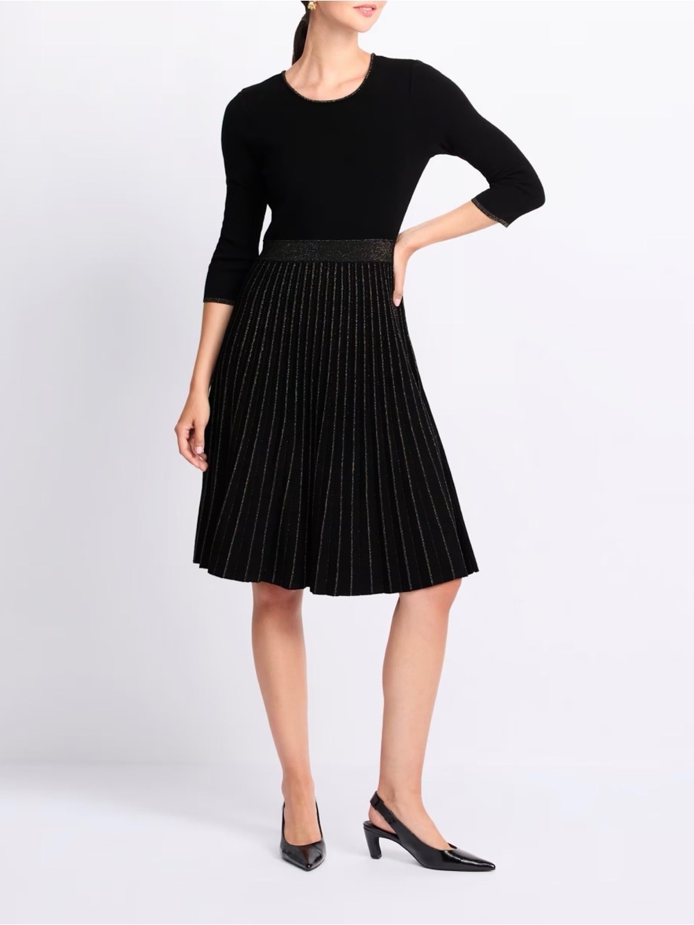 MAGGY LONDON: Braelyn Mixed Media Dress with Subtle Metallic Detail